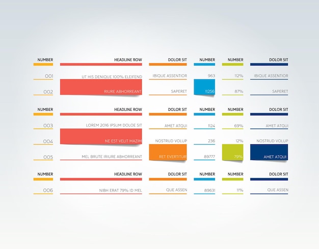 Tabel over tidsplan fane planner infografik designskabelon Vektor