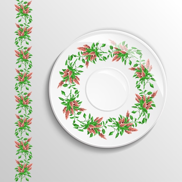 Table appointments in restaurant Decorative plate with round ethnic ornament Ukrainian style