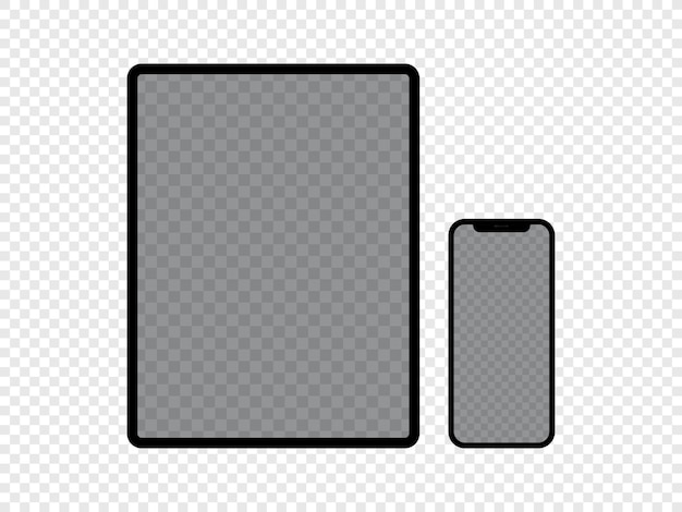 Tablet and mobile phone with blank screen for you design isolated on transparent background