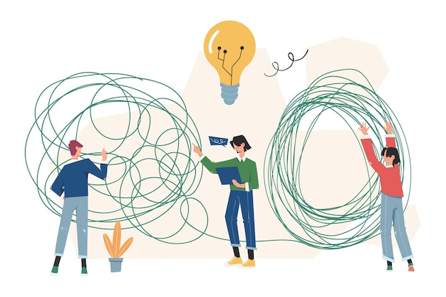tangled, brainstorming, beginning and end to thought, abstract metaphor, concept of solving business problems