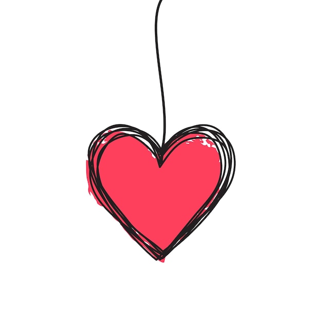 tangled scribbled heart hanging on a string