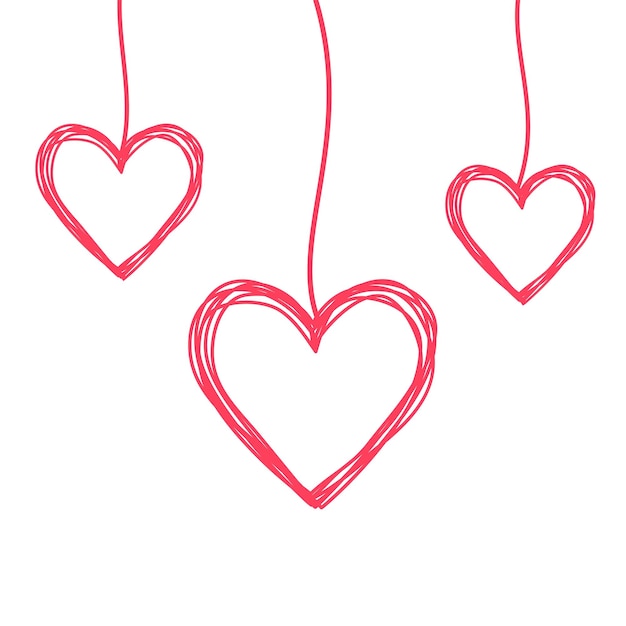 tangled scribbled hearts hanging on a string