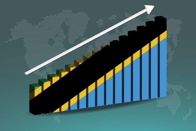 Tanzania 3D bar chart graph vector upward rising arrow on data country statistics concept