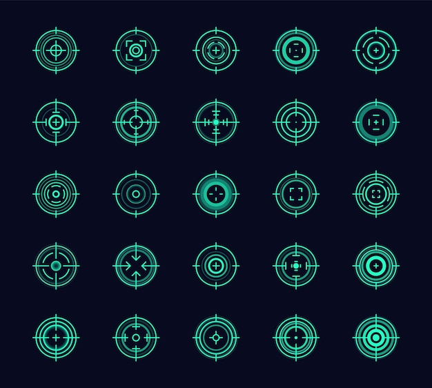 Target aim icon set Crosshair or sight icons Aiming to bullseye signs