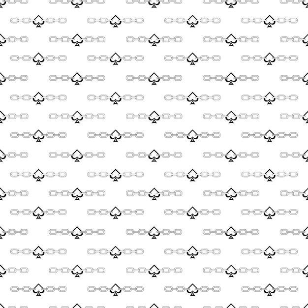 Tattoo chain with spade pattern in the style of the 90s 2000s Black and white seamless pattern illustration