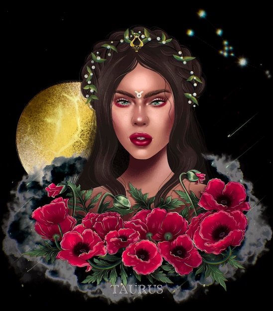 taurus zodiac with poppy flowers