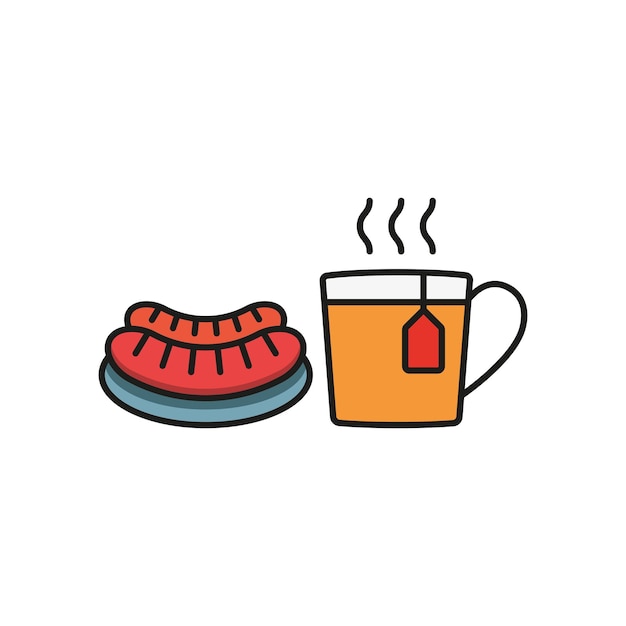 Tea and sausage set food icon vector basic design
