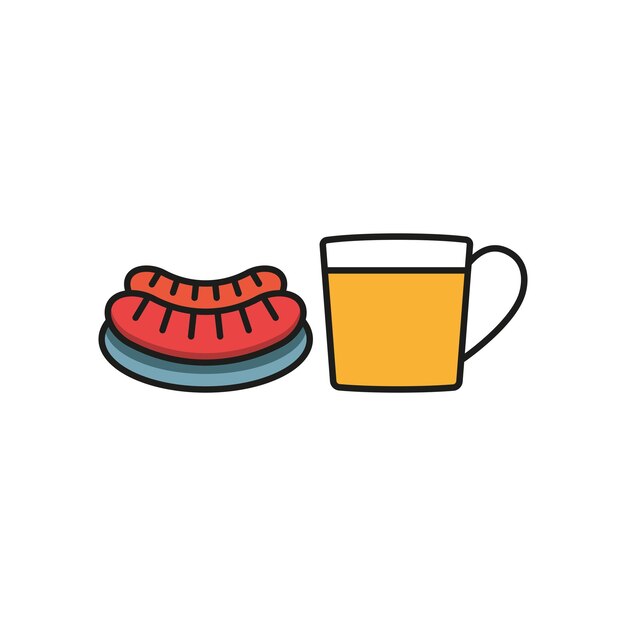 Tea and sausage set food icon vector basic design