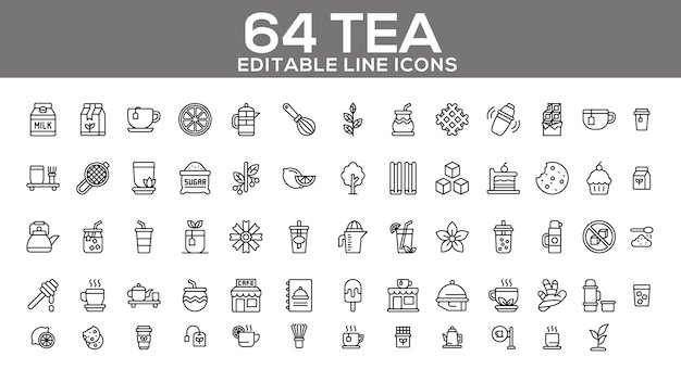 tea line icons set editable beverage and relaxation icons for web and app design