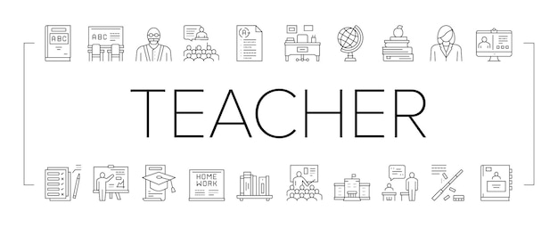 Teacher education collection icons set vector