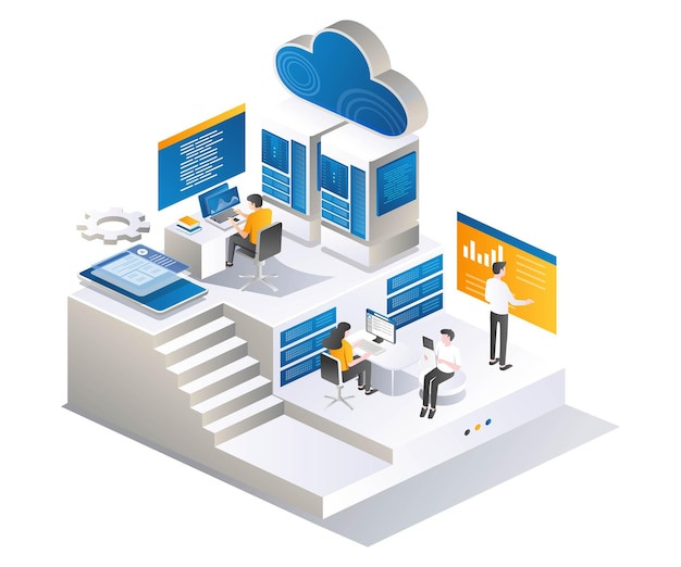 Team of workers in cloud server company