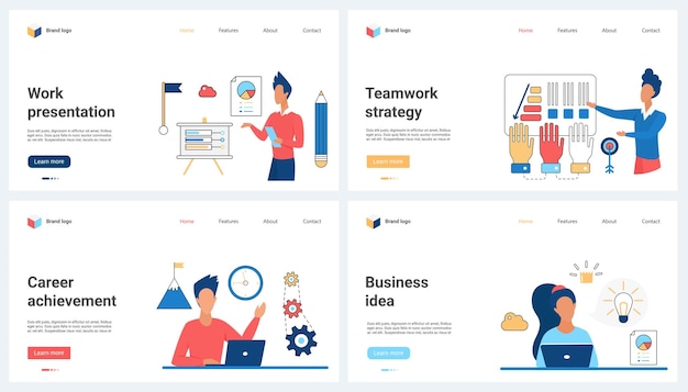 Team strategy presentation and work on business idea career achievement teamwork set