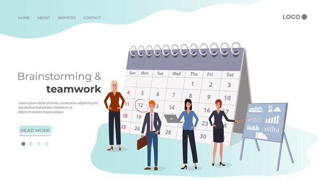 Teamwork and brainstormingEmployees check reports with the calendarDeadline and coworking