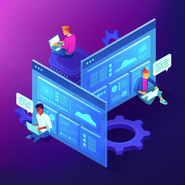 Teamwork isometric concept.