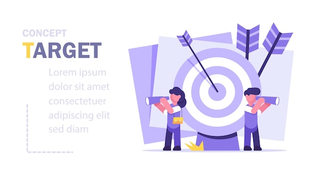 Teamwork koncept med små personer, der arbejder sammen med stort mål og små mennesker