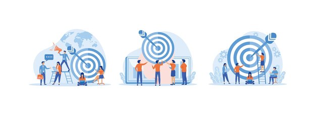 Teamwork to build organizational success Business team customer target development for marketing