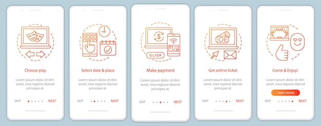 Teater onboarding mobil app side skærm vektor skabelon