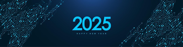Tech digital banner or header 2025 New year