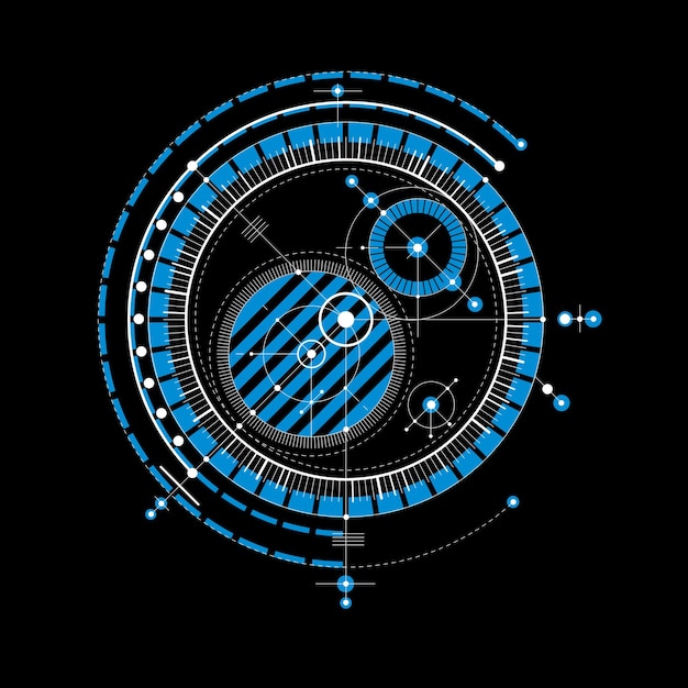 technical blueprint, blue vector digital background with geometric design elements, circles. illustration of engineering system, abstract technological backdrop.