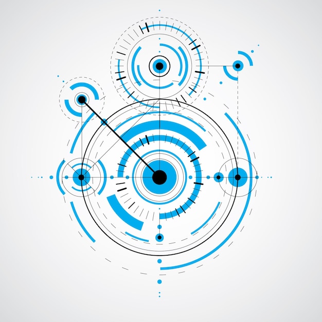 technical blueprint, vector digital background with geometric design elements, circles. illustration of engineering system, abstract technological backdrop.