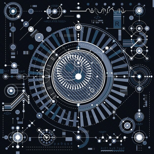 Technical drawing with dashed lines and geometric shapes, vector futuristic technology wallpaper, engineering draft.