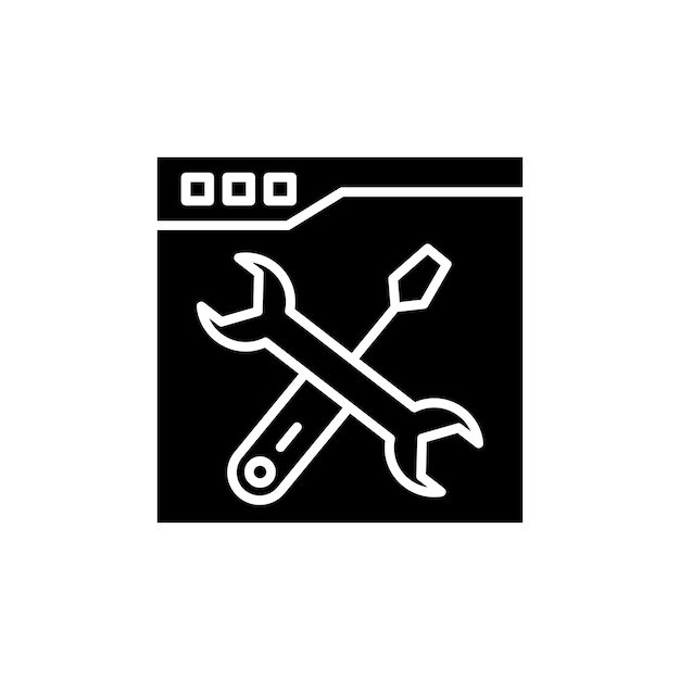 Technical Icon set Tool Repair configuration Support Vector Symbol in Black Filled and Outlined Style Mechanic Maintenance wrench and screwdriver Service Sign
