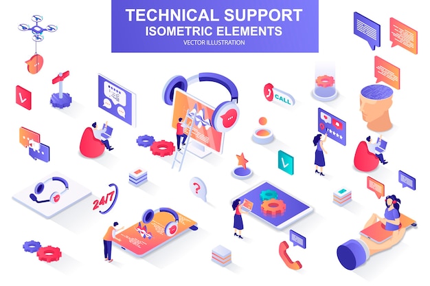 Technical support bundle of isometric elements  illustration