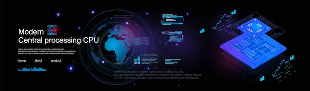 Technological digital cyber banner with new generation processor Processor for computer Development of electronic circuits and microdevices Advanced internet technologies