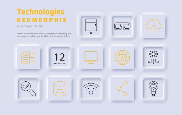 Technologies set icon Networking cloud computing artificial intelligence cybersecurity database management innovation online access smart devices connectivity automation