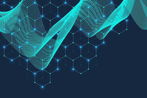 Technology abstract lines and dots connect background with hexagons Hexagons connection digital data and big data concept Hex digital data visualization Vector illustration
