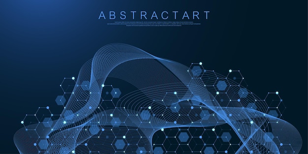 technology abstract lines and dots connect background with hexagons