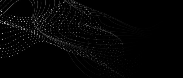 technology background with particle wave lines on black background