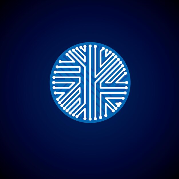 Technology communication blue cybernetic element. Vector abstract illustration of circuit board in the shape of circle.