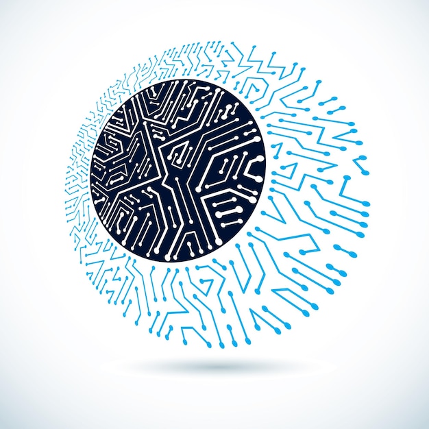 technology communication round cybernetic element. vector abstract illustration of circuit board.