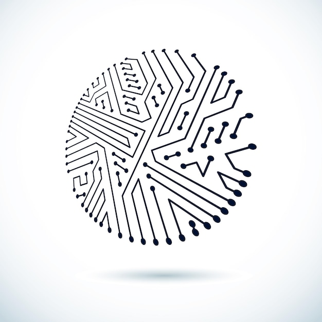 technology communication round cybernetic element. vector abstract illustration of circuit board.