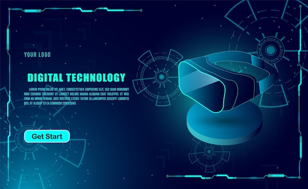 technology concept for web banner template or brochure blue colour