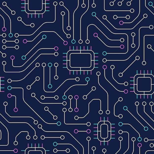 technology electronic devices seamless pattern circuit board background ai and artificial intelligence training concept vector illustration