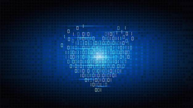 Technology heart Love data code Digital tech matrix for Valentine Day One and zero symbols encryption Binary internet coding Programming background Vector illustration concept