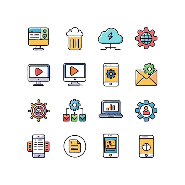 Technology Icon Set Vector Illustration for Documents Websites and Mobile Applications