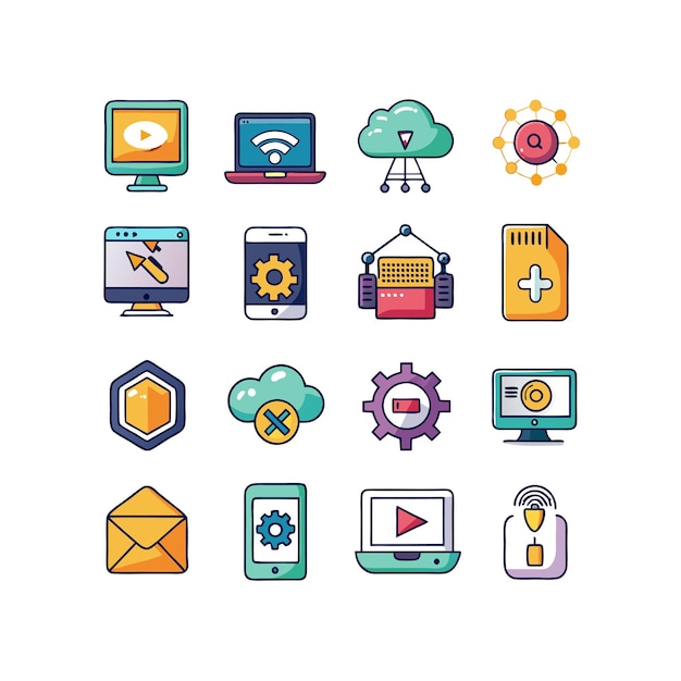 Technology Icon Set Vector Illustration for Documents Websites and Mobile Applications