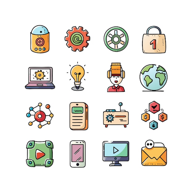 Technology Icon Set Vector Illustration for Documents Websites and Mobile Applications