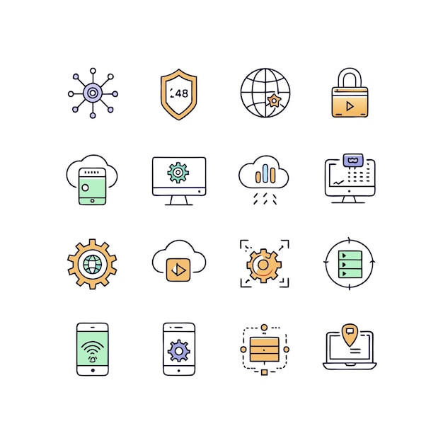 Technology Icon Set Vector Illustration for Documents Websites and Mobile Applications