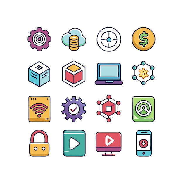 Technology Icon Set Vector Illustration for Documents Websites and Mobile Applications