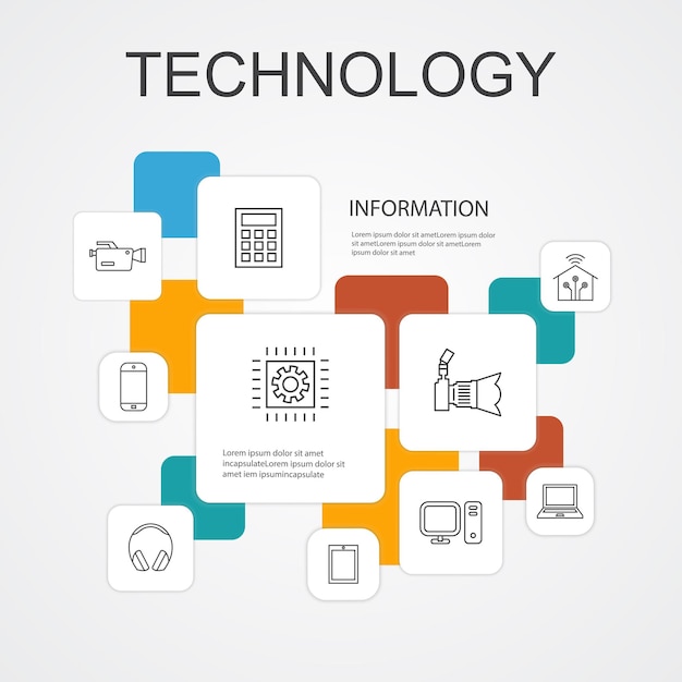 technology  infographic 10 line icons template.smart home, photo camera, tablet computer, smartphone  simple icons