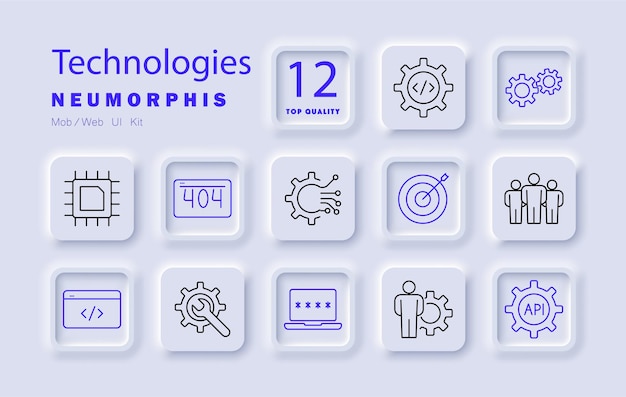 Technology set icon Microchip error 404 coding target user group settings API laptop gear web design development cybersecurity digital innovation programming software