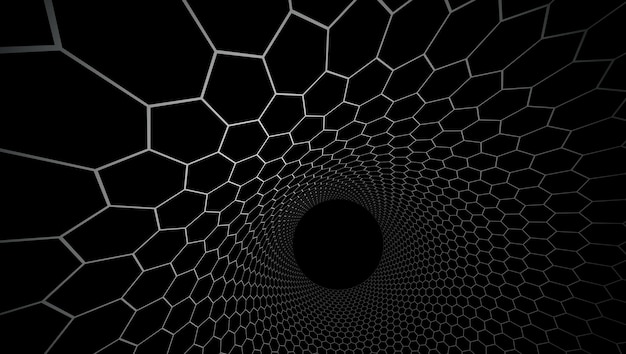 technology vector abstract background with hexagons mesh, 3d abstraction of nanotechnology and science, electronics and digital style, wire net dimensional perspective.