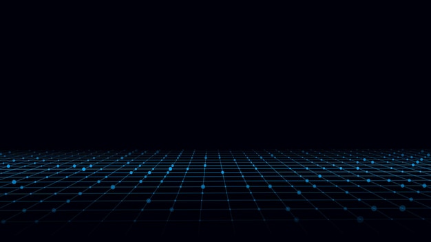 Technology wireframe landscape Vector perspective grid Digital space Mesh on a blue background