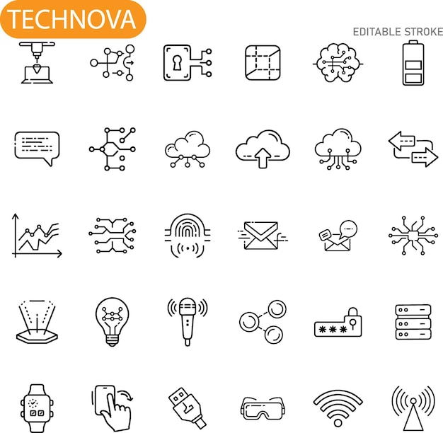 Technova Innovative Technology Icons Digital Gadgets and Network