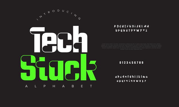 Techstack creative modern urban alphabet font Digital abstract moslem futuristic fashion sport