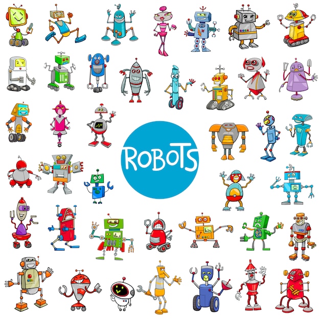 Tecknade robotkaraktärer stor uppsättning